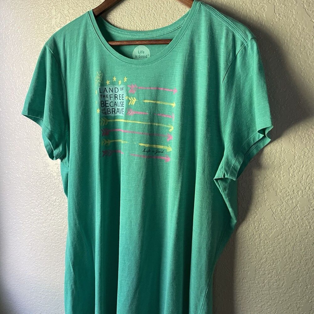 Life Is Good Womens XXL Land Of The Free USA America Teal Graphic Crew T Shirt - Picture 4 of 8